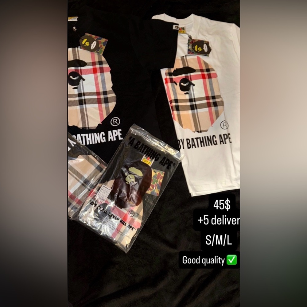 Bape Black and White Plaid Graphic Shirts